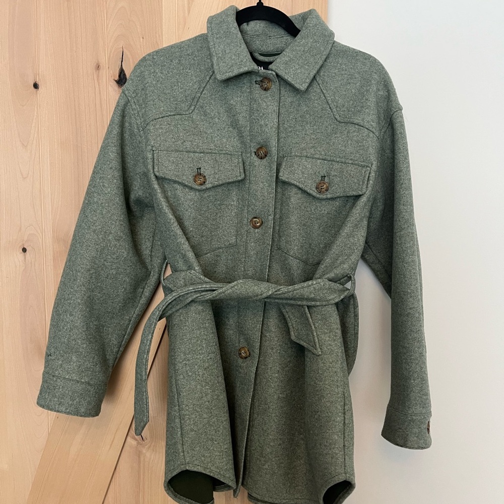 Zara Olive Utility Jacket with Belt